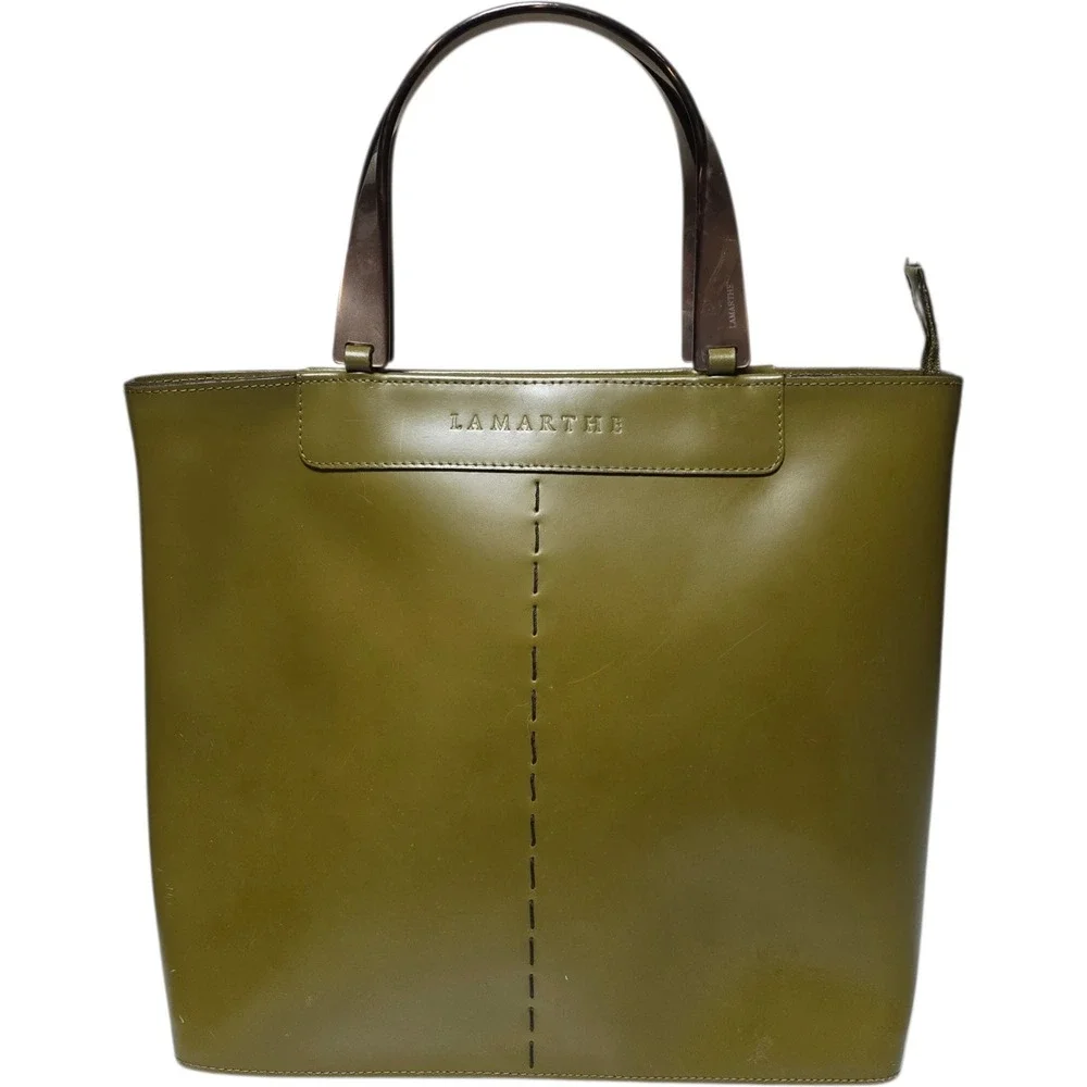 LAMARTHE Olive Green Leather Tote Bag Made in‎ Italy